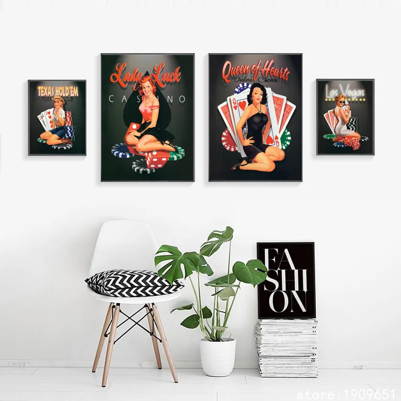 cotton no frame modern cartoon poker girl canvas printings oil painting printed on cotton cafe wall art decoration pictures