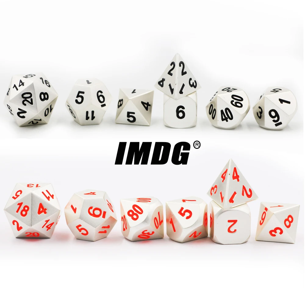 

IMDG 7pcs/set Creative RPG Game Dice Polyhedron Metal Dice DND Pearl Silver Color Digital Game Dice