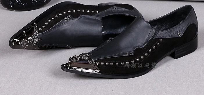 Men shoes leather black men loafers iron toe studded mens pointed toe dress shoes zapatos hombre formal oxford shoes for men