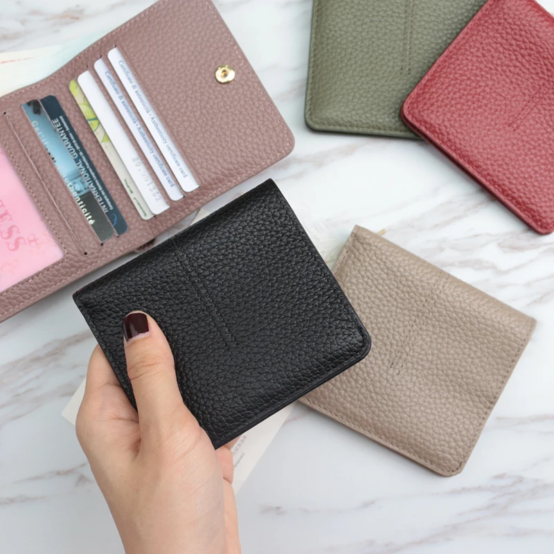 100% Genuine Cow Leather Slim Cardholder Smart Wallet Ladies Simple Cowhide Credit Card Holders Ultra Thin Wallet Women\'s Purse