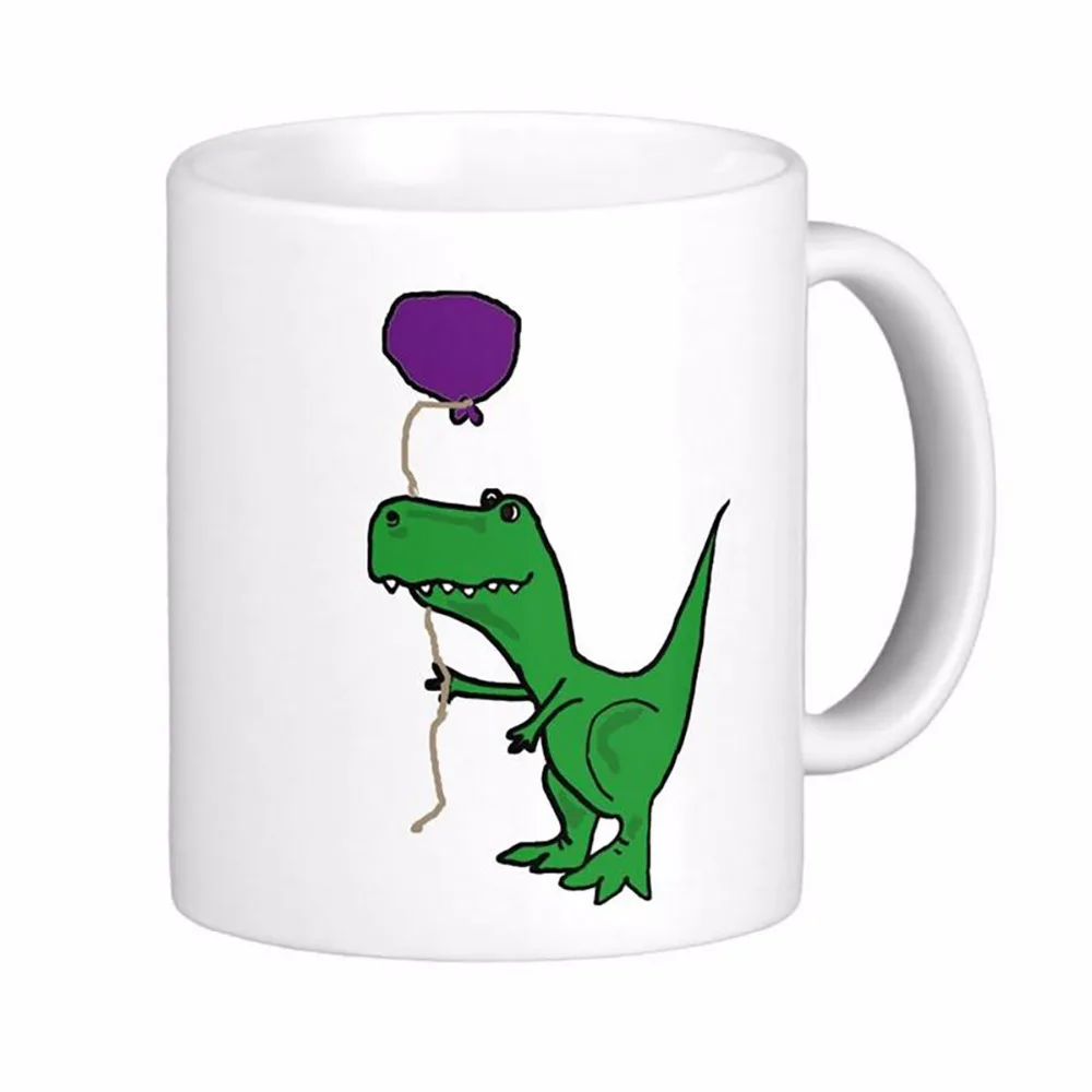 Funny Green Trex Dinosaur Holding Balloon White Coffee Mugs Tea Mug Customize Gift By LVSURE Ceramic Mug Travel Coffee Mugs