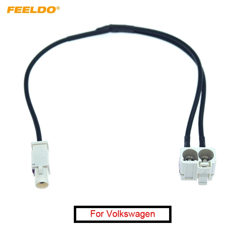 FEELDO For Volkswagen Head Unit FAKRA 2 In 1 Diversity Resume Convertor Splitter Y Cable Wire Harness Antenna Radio Adapter