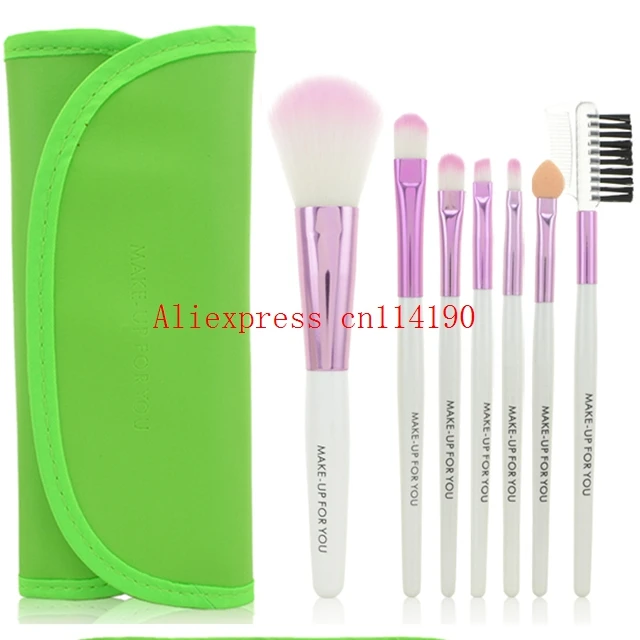 100 sets/lot Wholesale 7 pcs/set Make Up Brush Set Kits Eyelash Brush Eye-shadow Brush Sponge Sumudger 7pieces Make Up Tools