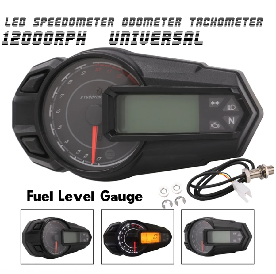 

12000RPH Universal LED Backlight Motorcycle Speedometer Odometer Tachometer Kmh with Motorcycle Speedometer Sensor Car-Styling