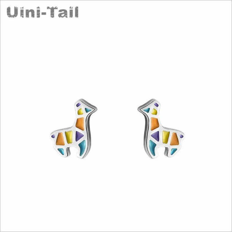 Korea Forest Department 925 Tibetan silver Cute Colorful  Mini Stud Earrings Earrings Temperament Personality Ear Jewelry ED498