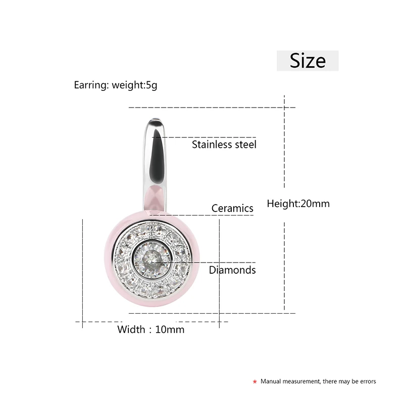 Fashion Simple Round Ceramic Stud Earrings Silver Plated Cubic Zirconia Classic Earrings For Women Party Wedding Jewelry Gift