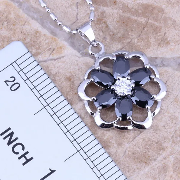 Sparkly Black Cubic Zirconia Silver Plated Jewelry Sets Earrings Pendant Ring Size 5 / 6 / 7 / 8 / 9 / 10 S0134