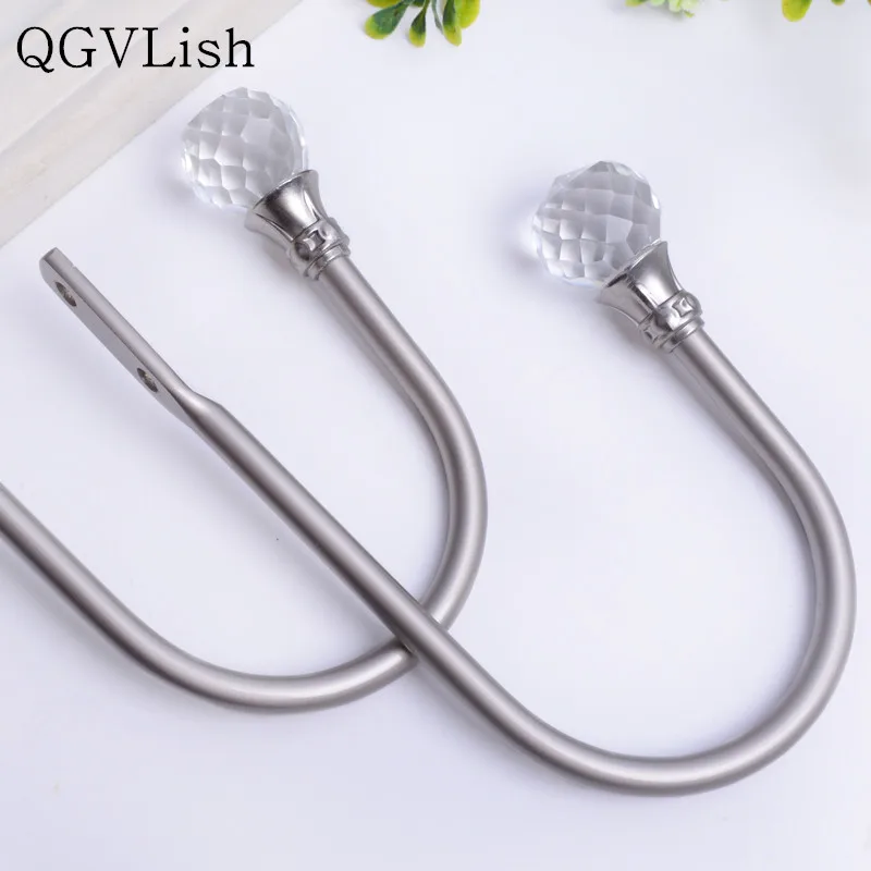 

QGVLish 2Pcs U Shape Crystal Curtain Hooks Coat Hat Hanger Curtain Accessories Tiebacks Buckles Brush Holder Curtain Holdback