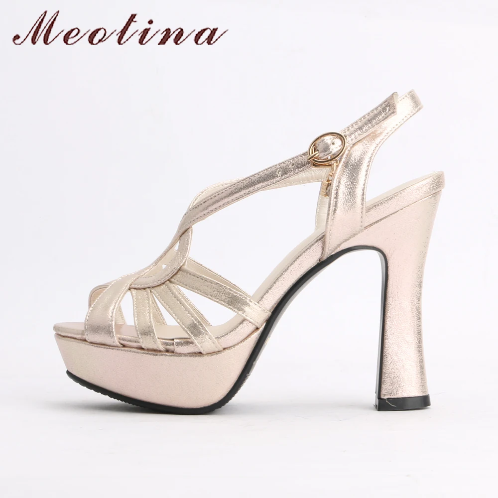 Meotina Shoes Women Sandals Platform High Heels Sandals Gladiator Shoes Summer Sexy Silver Party Wedding Shoes Gold Big Size 43