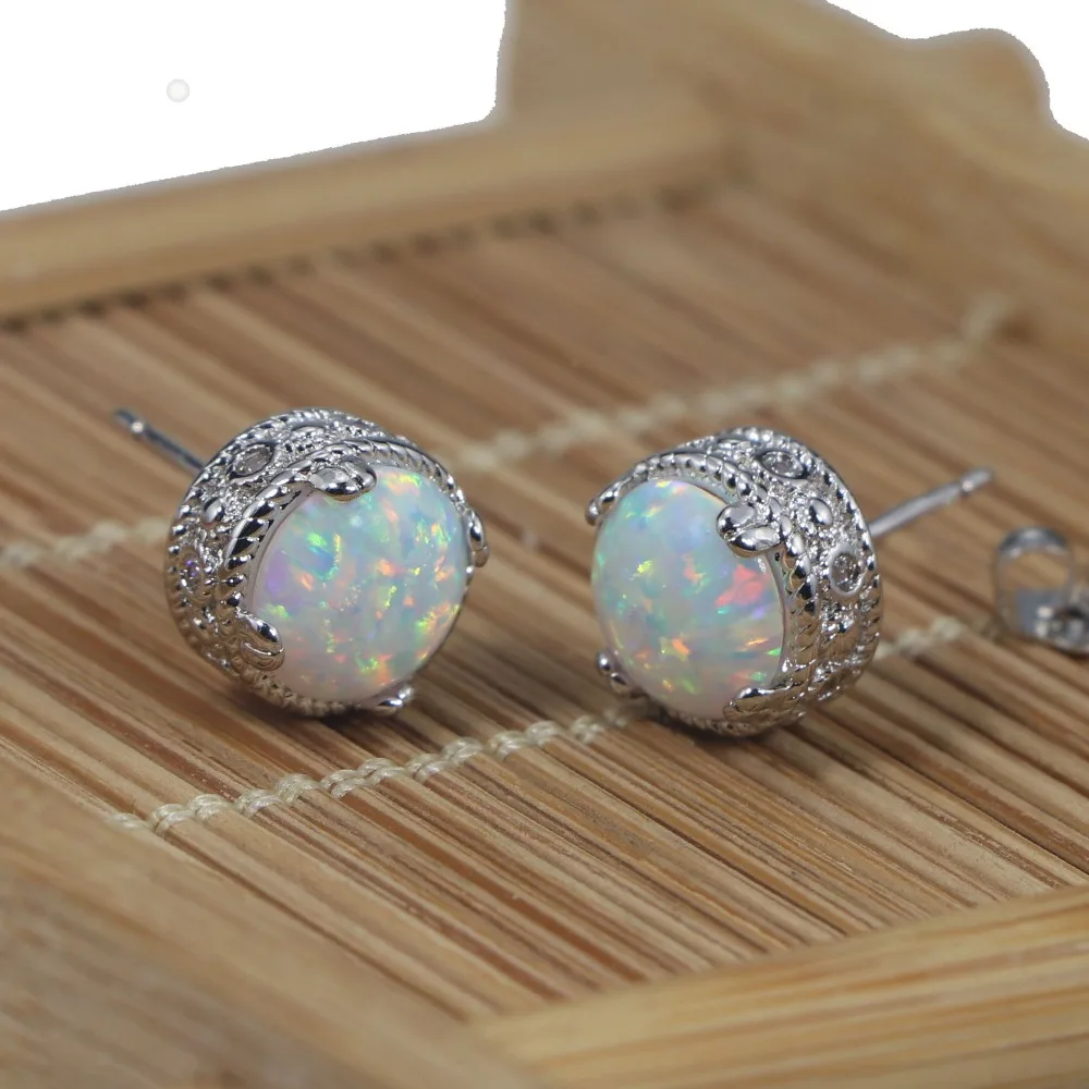 JLE1424 New Hot Simple White Opal Round Ear Stud Ms. Jewelry Gift image 3