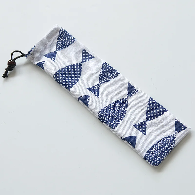 Portable Cutlery Bag Cloth Linen Tableware Knife Forks Spoon Container Fish Striped Print Japan Style Dinnerware Bag For Travel