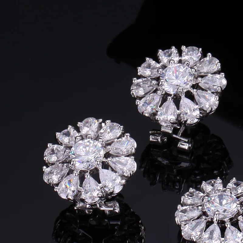 CWWZircons AAA+ Sparkling White CZ Big Round French Clip Stud Summer Flower Earrings For Women Zirconia Jewelry CZ334