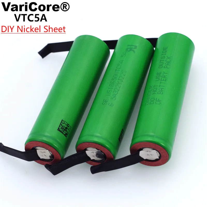 Varicore vtc5a 2600mah 18650 bateria de lítio 30a descarga para us18650vtc5 baterias + folhas de níquel diy