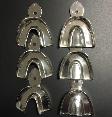 Imagen 2 del producto Bandejas dentales de 6 uds., instrumentos para dentaduras postizas, bandeja de impresión de acero inoxidable sin agujero, 3 tipos