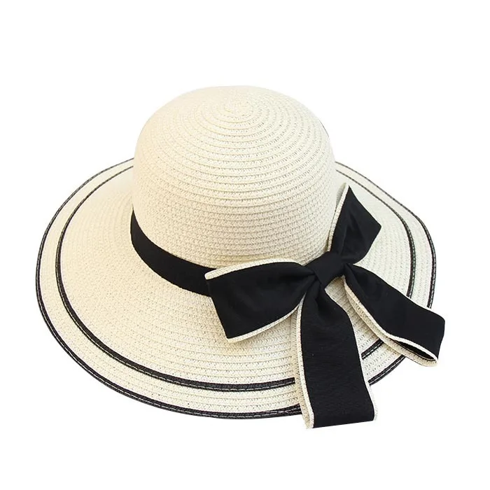 Sun Hat Big Black Bow Summer Hats For Women Foldable Straw Beach Panama Hat Visor Wide Brim Femme Female 2018 New