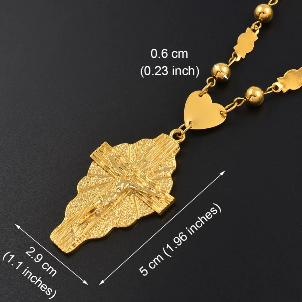 Anniyo Gold Color Cross Pendant Ball Beads Chain Necklaces Men Women Hawaii Micronesia Chuuk Marshall Jewelry Crosses #192306