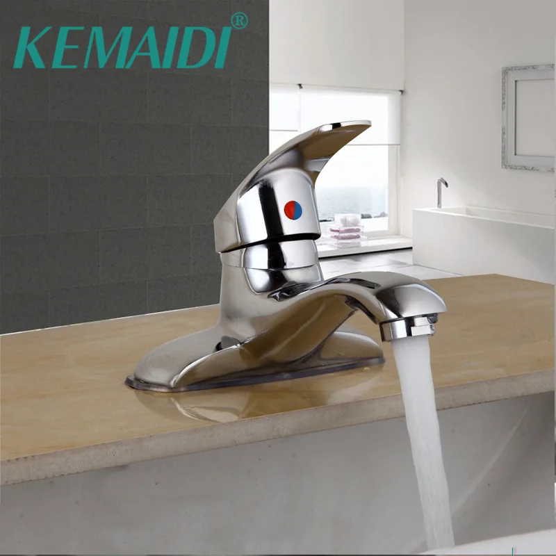 

KEMAIDI UK Bathroom Deck Mounted Chrome polished Faucets Basin Sink Mixer Water Tap W/ Single Lever Dual holes Taps