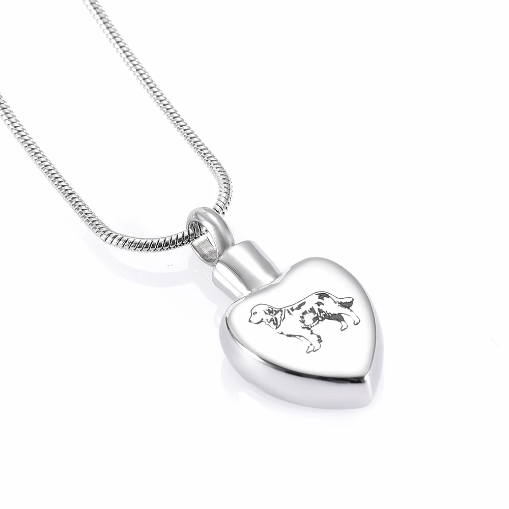 

2 Style Pet Dog In Heart Pendant Stainless Steel Memorial Urn Jewelry Ashes Holder Keepsake Cremation Necklace for Pet Lover