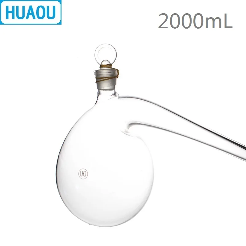 HUAOU 2000mL Retort with Ground - in Glass Stopper 2L Borosilicate 3.3 Glass Distillation Distilling Flask Laboratory Chemistry