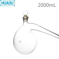 HUAOU 2000mL Retort with Ground - in Glass Stopper 2L Borosilicate 3.3 Glass Distillation Distilling Flask Laboratory Chemistry