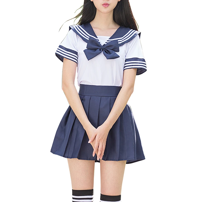 Mundurek marynarski mundurek szkolny zestawy JK mundurki szkolne dla dziewczyny biała koszula i ciemne niebieska spódnica garnitury studentów Cosplay