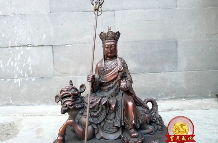 Tibet Buddhism Bronze Copper Jizo Ksitigarbha Sit Fu Dog Lion Bodhisattva Statue 25cm