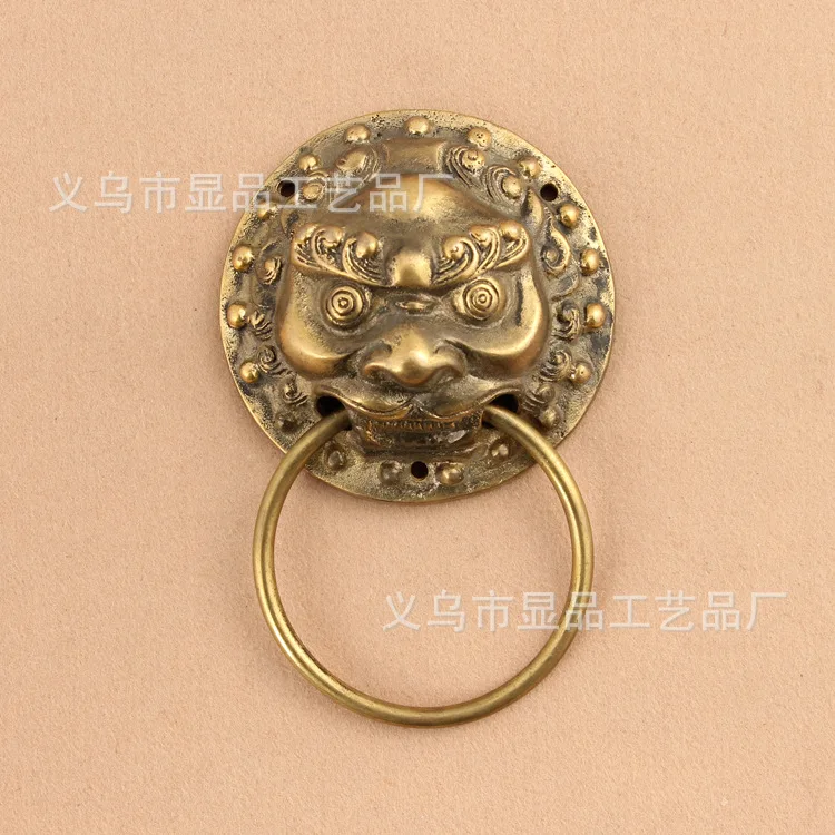 

Supply Chinese antique copper beast lion head door knocker copper temple Handle