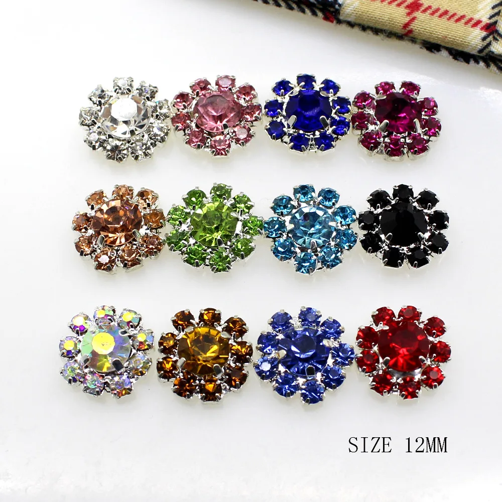 12 Color Flat Back Rhinestone decoration button button used on diy craft shank return 12mm 10 pcs / lot