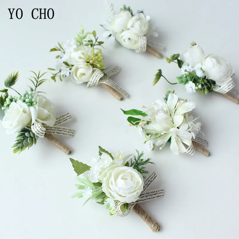 Yo cho broche de botão justo com rosas, bracelete branco, damas de honra, broche de flores, cerimônia de casamento