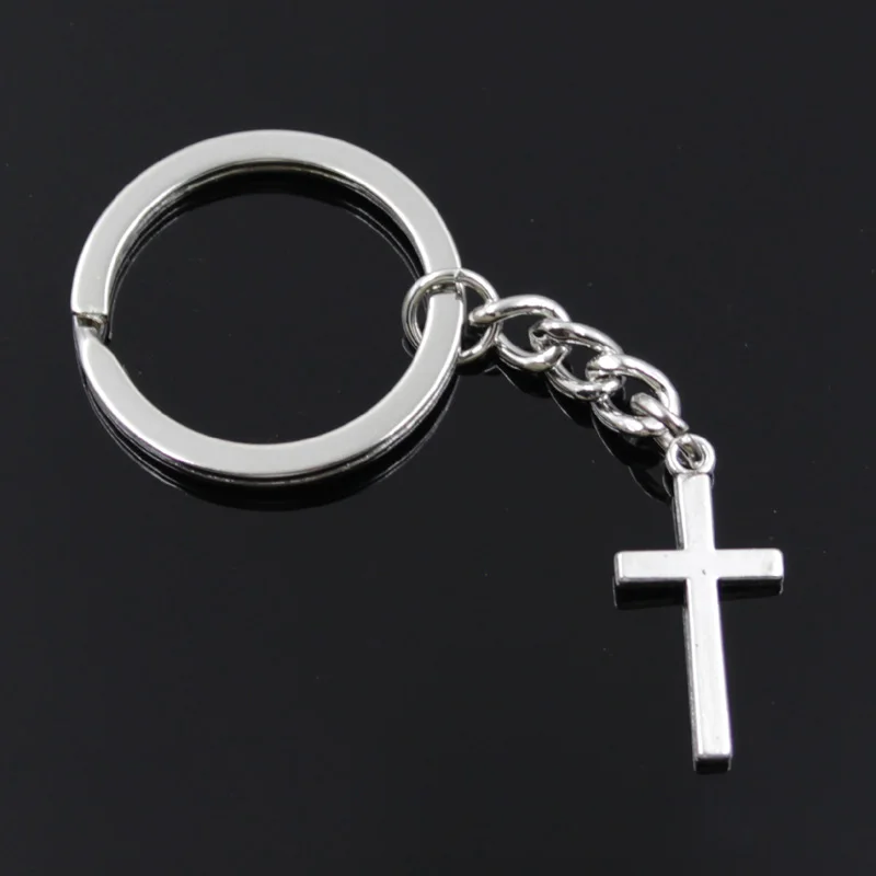 New Fashion Men 30mm Keychain DIY Metal Holder Chain Vintage Cross 13x27mm Silver Color Pendant Gift