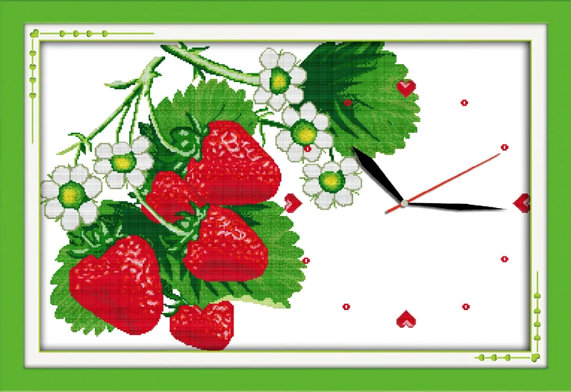 Attractive strawberries cross stitch kit 14ct 11ct count print canvas wall clock stitching embroidery DIY handmade needlework