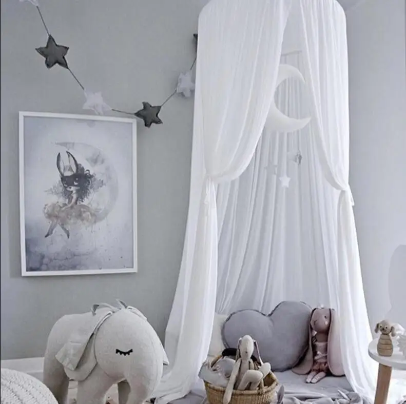 NEW INS Nordic Kids Bedding Round Dome Bed Canopy Cotton Linen Mosquito Net Curtain for Children Girl boy Room