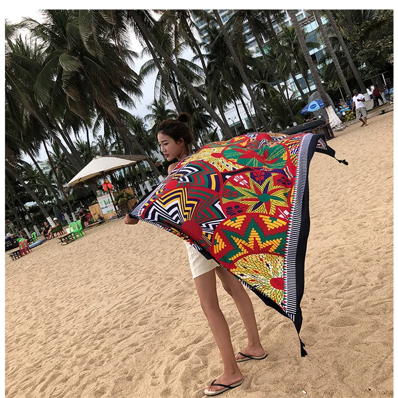 Summer scarf female fashion wild cotton and linen European and American national wind tourism holiday seaside shawl beach towel