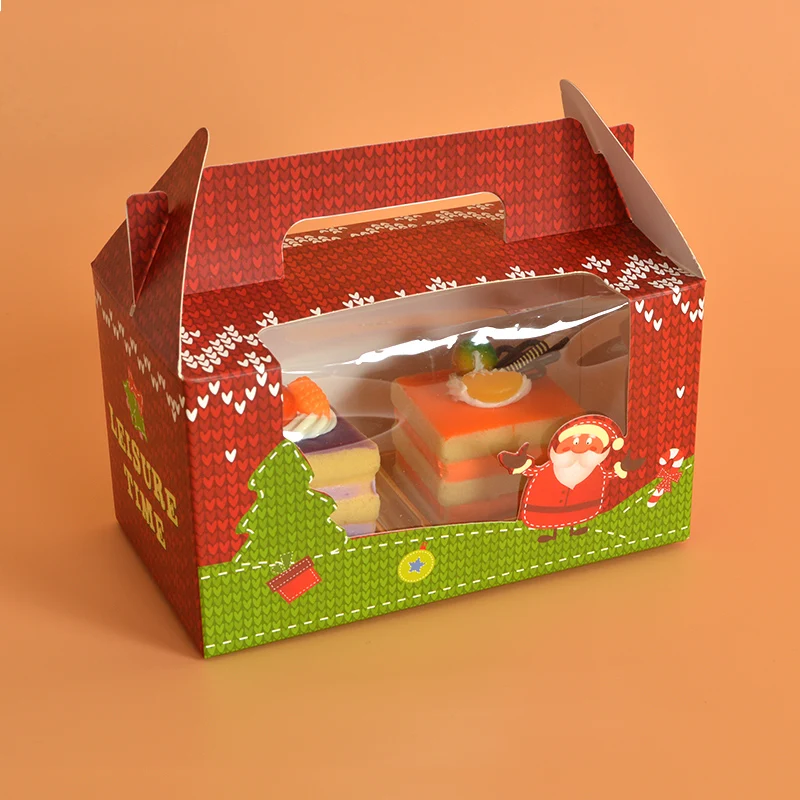 

16.5*9*9.3cm Window Christmas Cake Box with Handle Merry Christmas Cookies Packing Gift Box 100pcs/lot Free shipping