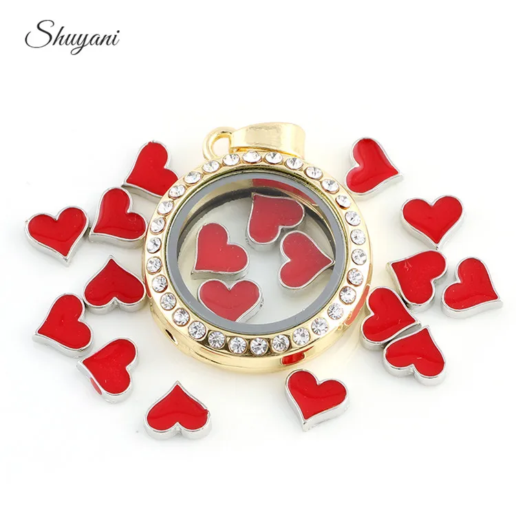 20Pcs/Lot Red Love Heart Floating Charms For Glass Locket Necklaces Jewelry