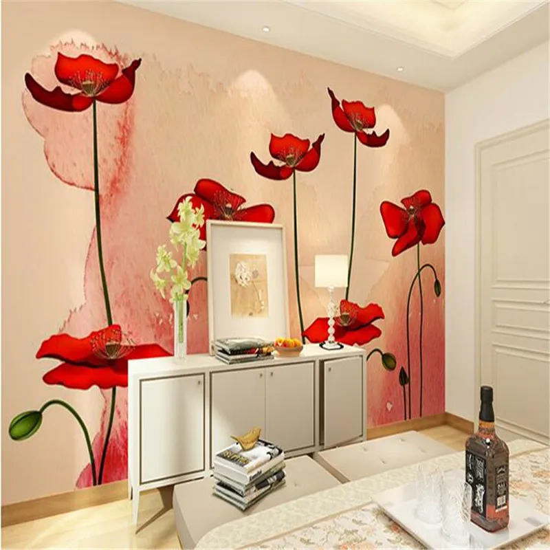 

beibehang photo wallpaper Plant flowers pastoral European modern background poppy flowers large mural 3d wall murals wallpaper