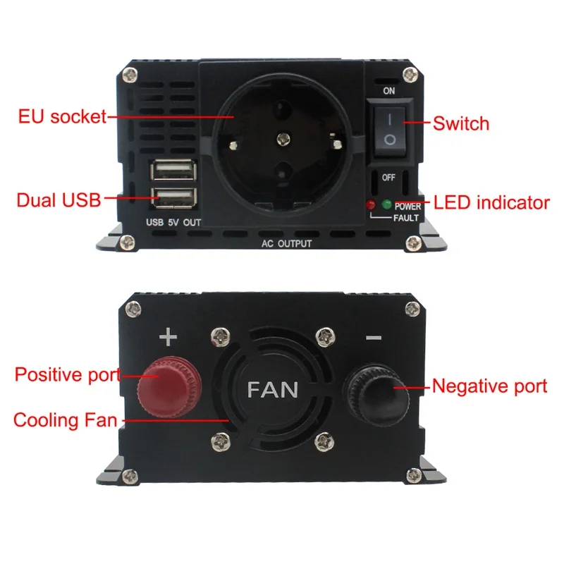 디지털 LCD 디스플레이 전력 인버터, 태양광 듀얼 USB 자동차 변압기 컨버터, EU 소켓, DC 12V-AC 220V, 1500W, 2000W, 2600W, 3000W