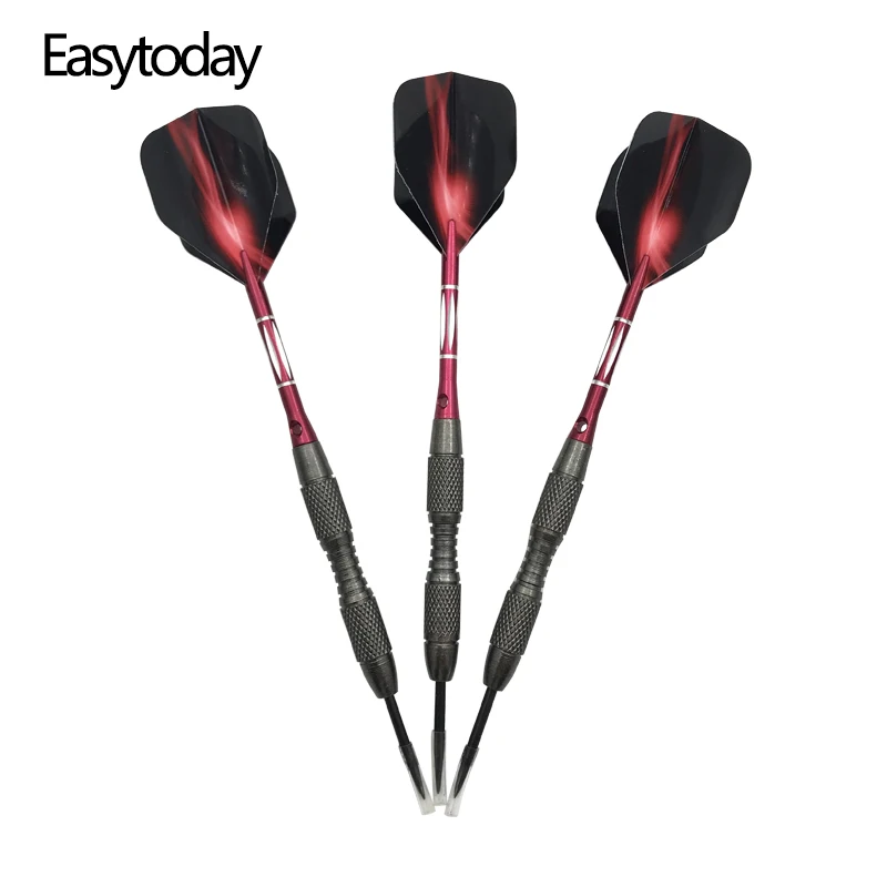 Easytoday 3Pcs/set High Quality Darts Steel Tip Tungsten Darts Metal Barrel Red Shafts Aluminum Plastic Aurora Darts Flights