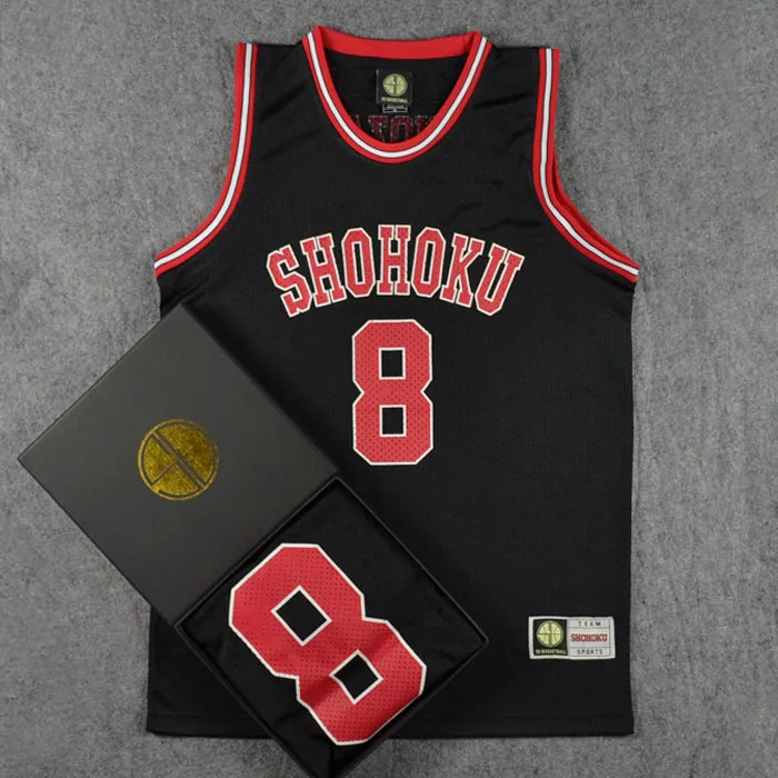 Anime  Shohoku Cospaly Costume Tetsushi Shiozaki NO.8 Basketball Team Jersey Basketball Jersey Black Red White