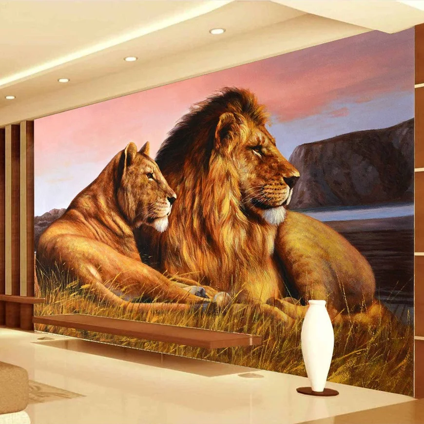 Custom Photo Wallpaper African Prairie Lion Living Room Bedroom Background Wall Paper Decor Painting Animals Mural De Parede 3D