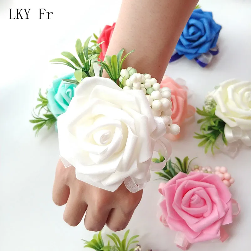 Lky fr pulseira de casamento, corsage, bracelete para madrinhas, flores, casamento, testes, acessórios de casamento