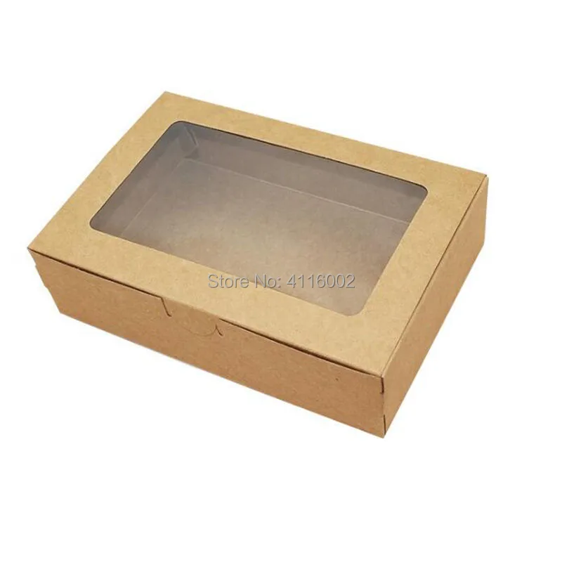 

300PCS 18x12x5cm Brown Kraft Paper Box With Window Gift Box Carton Packaging Cookie Macaron Box Wedding Gift Box