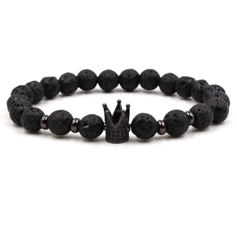 Janeyacy 2018 Hot Trendy Lava Stone Pave CZ Imperial Crown Charm Bracelet For Men Or Women Bracelet Jewelry Pulseira hombres image 3