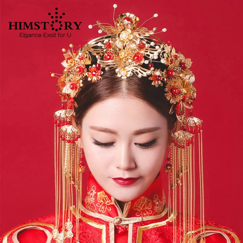 

HIMSTORY Vintage Chinese Traditional Wedding Jewelry Adorn Hair Accessories Queen Hairpin Pageant Phoneix Coronet Hairwear