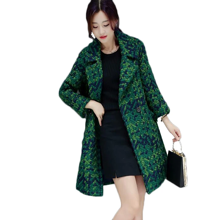 Cappotto di lana da donna cappotto di lana di alta qualità donna Slim giacca di Tweed medio-lunga capispalla femminile cappotto verde giacca da