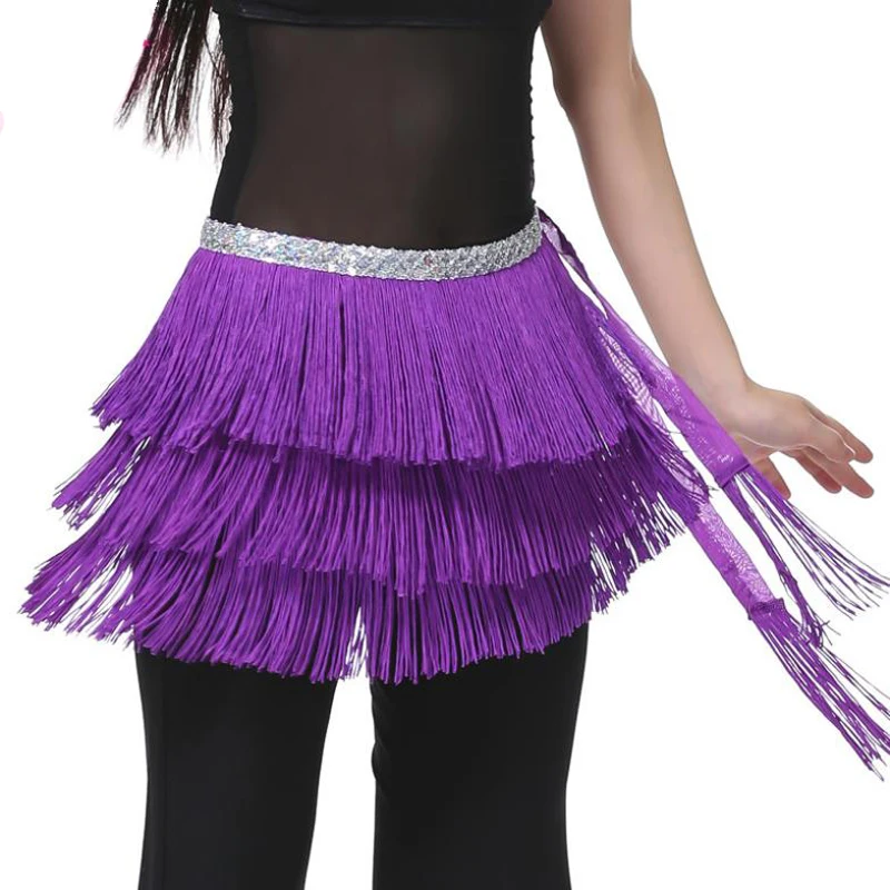 Women Belly Dance Tassel Hip Scarf 3 Layers Belt Tribal Latin Profesional Female Belly Dance Clothes Dancewear 12 Colors