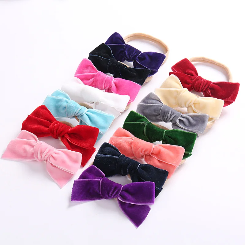 Newborn Baby Velvet Headbands Baby Girls Bow Hair Bands Head Bands Elastic Soft Girls Hairbands For Toddler Hair Accessories