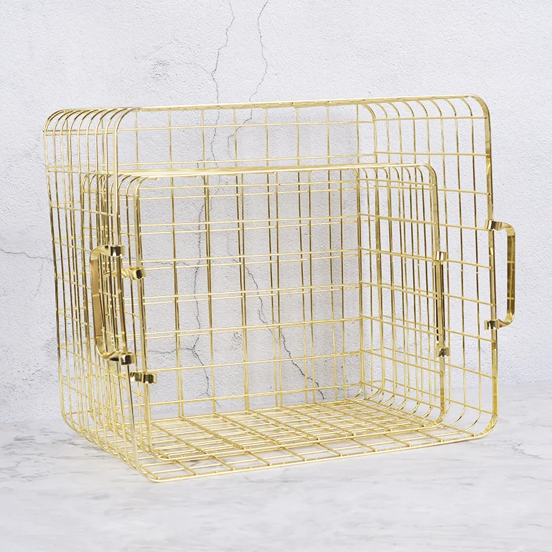 Metal Rose Gold Storage Basket Vogue Chic Nordic Hand-made Iron Net Table Shelves Basket Bath Clothes Cosmetics Storage Basket