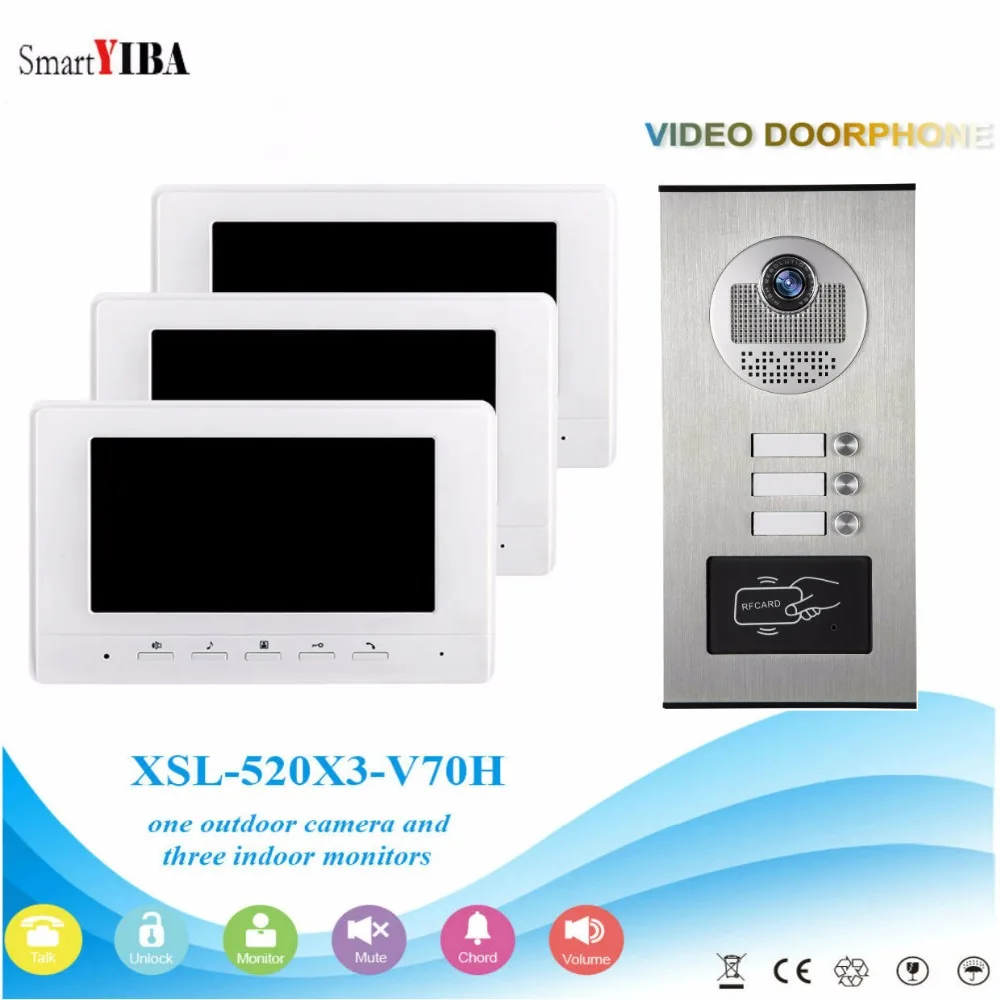 

SmartYIBA Video Intercom 7" Door Phone System 3 White Monitors 1 HD Camera for 3 Household 3 Unit Apartment Intercom