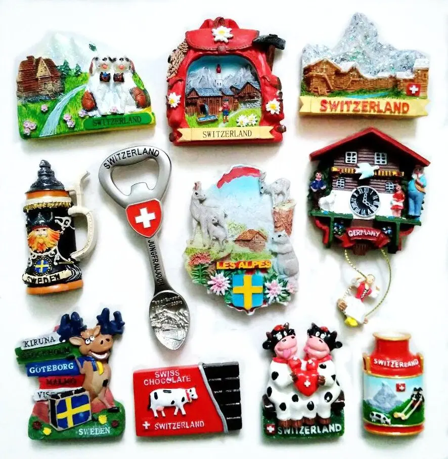 Switzerland Snow Mountain Deer Cows 3D Fridge Magnets Tourism Souvenirs Refrigerator Magnetic Stickers Home Decortion